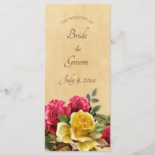 Vintage Red & Yellow Roses Floral Wedding Program