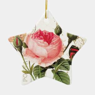 Vintage Redoute Rose Ceramic Tree Decoration