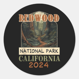 Vintage Redwood National Park California Hiking Ca Classic Round Sticker