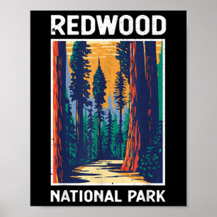 Vintage Redwood National Park Retro Outdoor Campin Poster