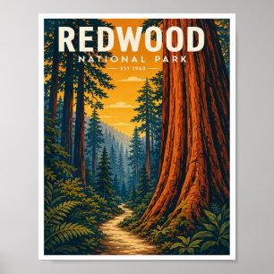 Vintage Redwood National Park Travel Poster