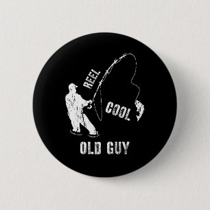 Vintage Reel Cool Old Guy Fishing Fisherman Gift  6 Cm Round Badge