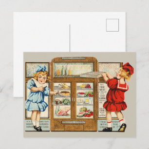 Vintage Refrigerator with Kids’ Curiosity Postcard