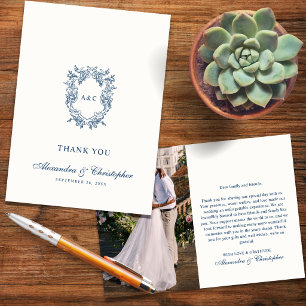 Vintage Regency Crest Monogram Photo Wedding Thank You Card