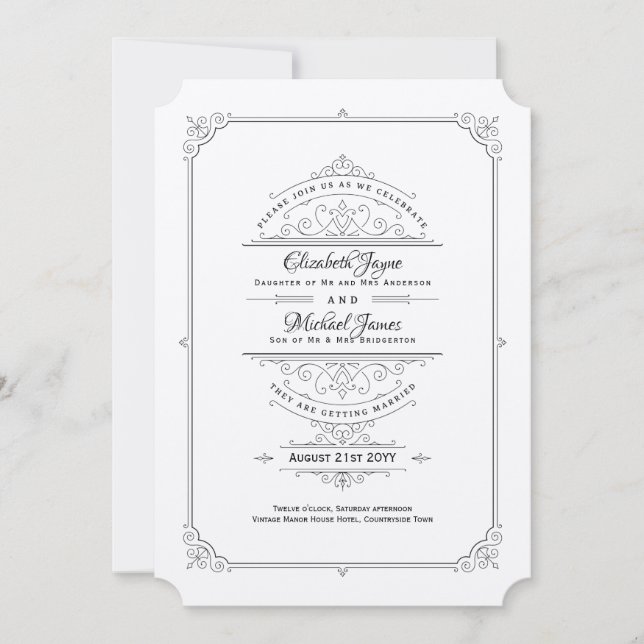 Vintage Regency Kraft Wedding Invitations (Front)