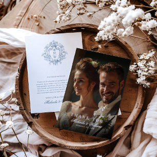 Vintage Regency Monogram Crest & Photo Wedding Thank You Card