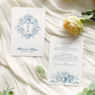 Vintage Regency Monogram Crest Wedding Details Enclosure Card