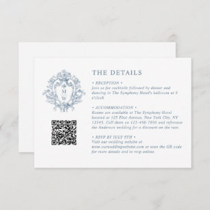 Vintage Regency Monogram Crest Wedding Details QR Enclosure Card