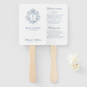 Vintage Regency Monogram Crest Wedding Program Hand Fan