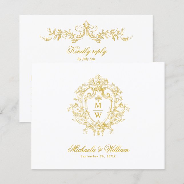 Vintage Regency Monogram Crest Wedding RSVP (Front/Back)