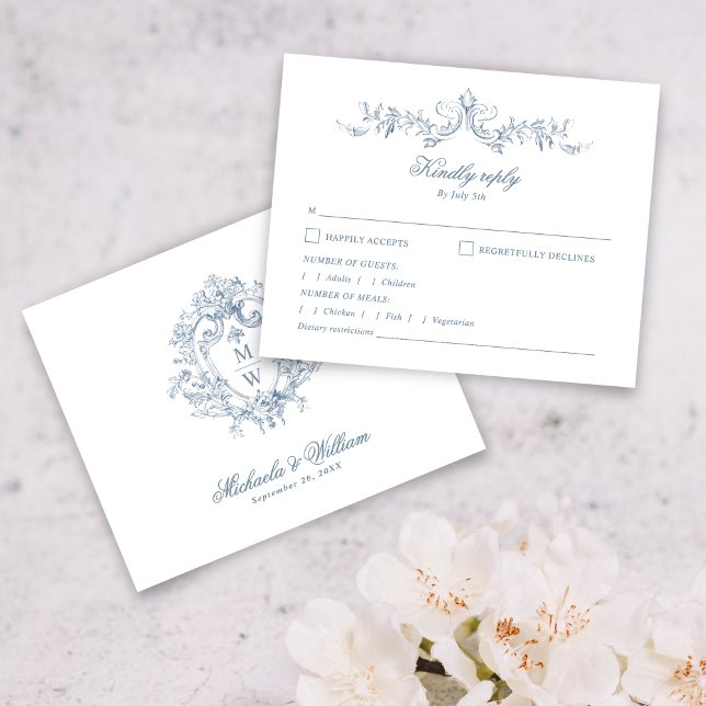 Vintage Regency Monogram Crest Wedding RSVP (Creator Uploaded)