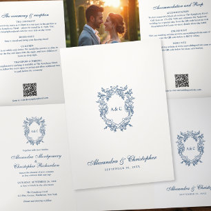 Vintage Regency Style Crest All-In-One Wedding Tri-Fold Invitation