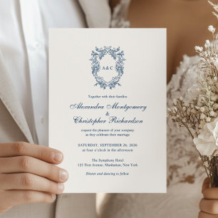 Vintage Regency Style Monogram Crest Wedding Invitation