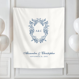 Vintage Regency Style Monogram Crest Wedding Tapestry
