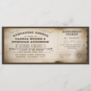 vintage rehearsal dinner ticket typography design invitation