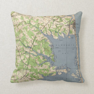 Vintage Rehoboth & Bethany Beach DE Map (1944) Cushion