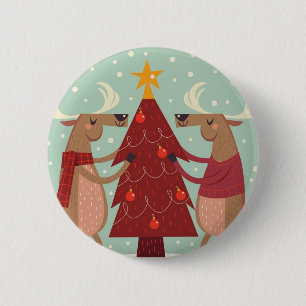 Vintage reindeer Christmas 6 Cm Round Badge