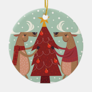 Vintage reindeer Christmas Ceramic Tree Decoration