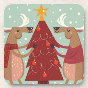 Vintage reindeer Christmas Coaster