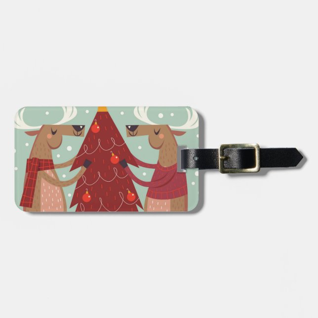 Vintage reindeer Christmas Luggage Tag (Front Horizontal)