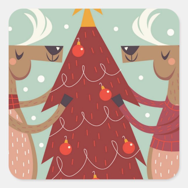Vintage reindeer Christmas Square Sticker (Front)