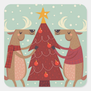 Vintage reindeer Christmas Square Sticker
