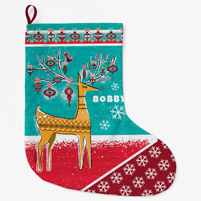 Vintage Reindeer Christmas Stocking (Front)