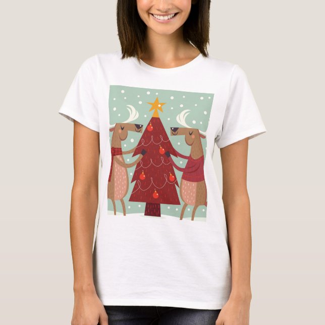 Vintage reindeer Christmas T-Shirt (Front)