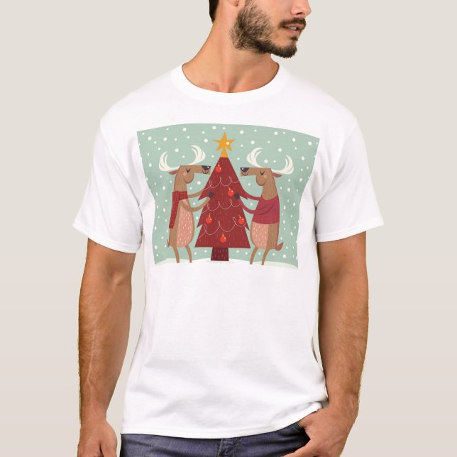 Vintage reindeer Christmas T-Shirt (Front)