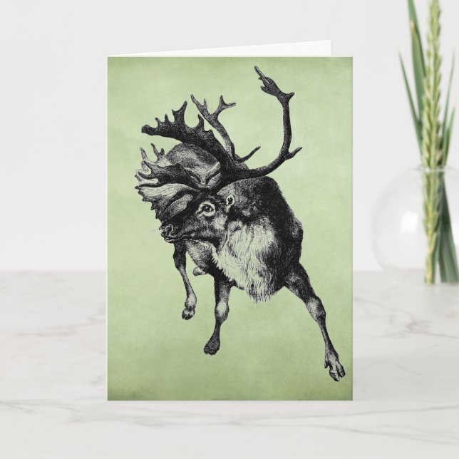 Vintage Reindeer Christmas Themed Holiday Card (Front)