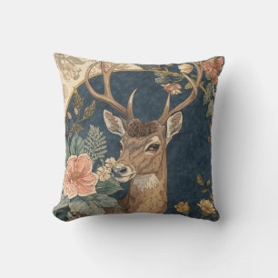 Vintage,  Reindeer Deer and Flowers Pattern Cushion