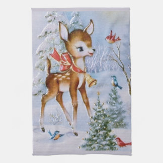 Vintage reindeer dish towel