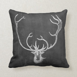 Vintage Reindeer Head Antler Chalkboard Cushion
