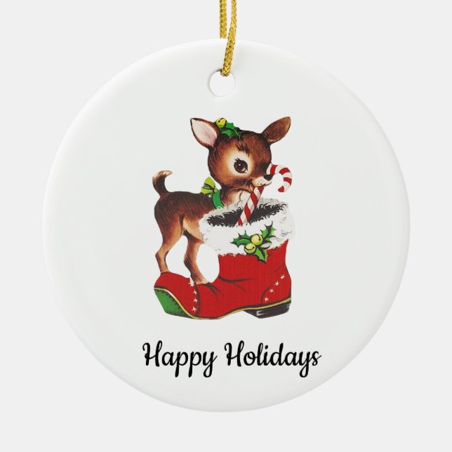 Vintage Reindeer Holiday Ornament  (Front)