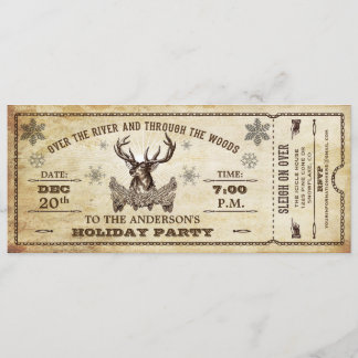 Vintage Reindeer Holiday Party Ticket Invitation
