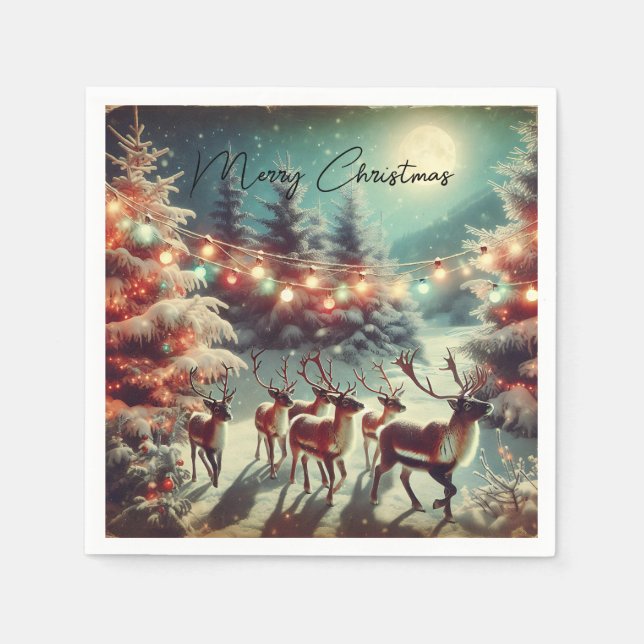 Vintage Reindeers and Christmas Lights   Napkin (Front)