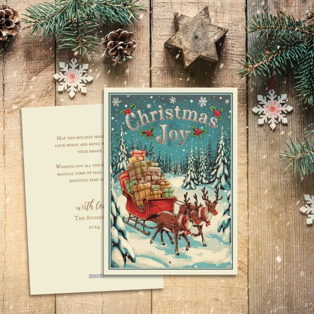 Vintage Reindeers Sleigh Christmas  Holiday Card (Creator Uploaded)
