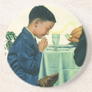 Vintage Religion, Boy Saying Grace at Thanksgiving Coaster