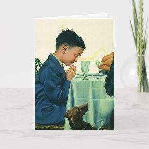 Vintage Religion, Boy Saying Grace at Thanksgiving Holiday Card