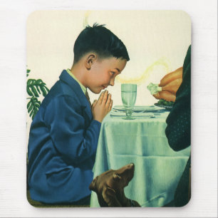 Vintage Religion, Boy Saying Grace at Thanksgiving Mouse Pad
