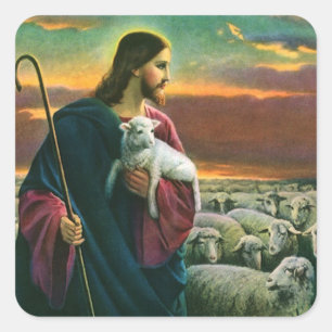 Vintage Religion, Christ Good Shepherd with Flock Square Sticker