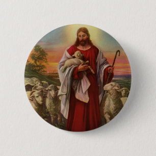 Vintage Religion, Christ the Good Shepherd Flock 6 Cm Round Badge