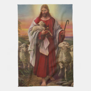 Vintage Religion, Christ the Good Shepherd Flock Tea Towel
