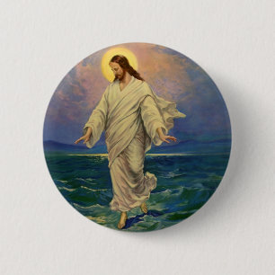 Vintage Religion, Jesus Christ is Walking on Water 6 Cm Round Badge