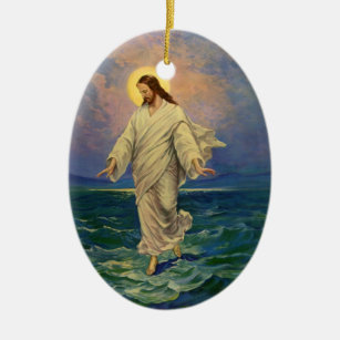 Vintage Religion, Jesus Christ is Walking on Water Ceramic Ornament