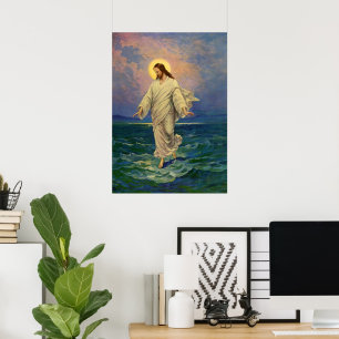 Vintage Religion, Jesus Christ is Walking on Water Poster