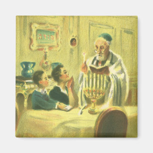 Vintage Religion, Judaism, Lighting the Menorah Magnet