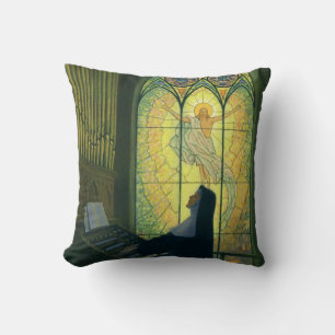 Vintage Religion, Nun Playing an Organ in Church Cushion