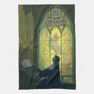 Vintage Religion, Nun Playing an Organ in Church Tea Towel