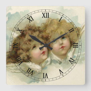 Vintage Religion, Victorian Angels in the Clouds Square Wall Clock